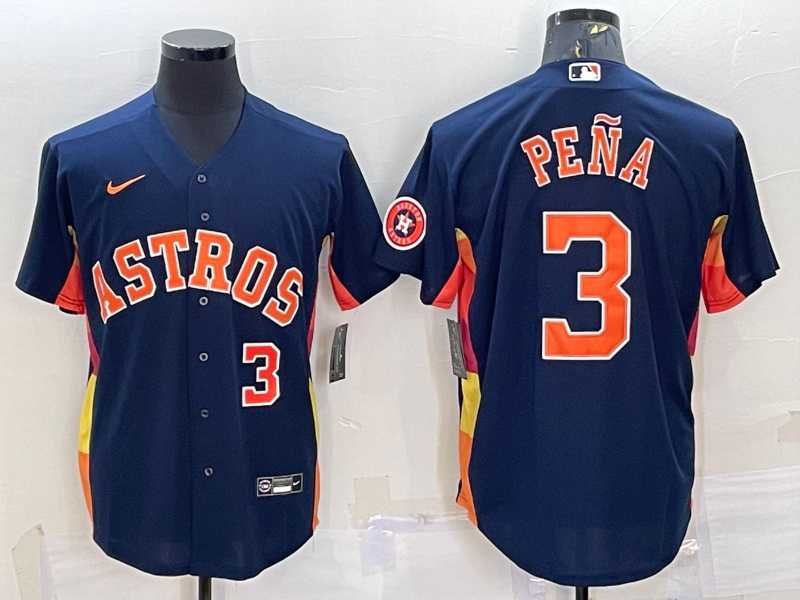 Men%27s Houston Astros #3 Jeremy Pena Number Navy Blue With Patch Stitched MLB Cool Base Nike Jersey